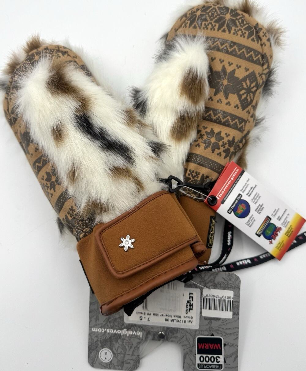 Bliss by Level Mittens Womens Sz S 7 Siberian Mitt Fur Winter Gloves Thermo Plus
